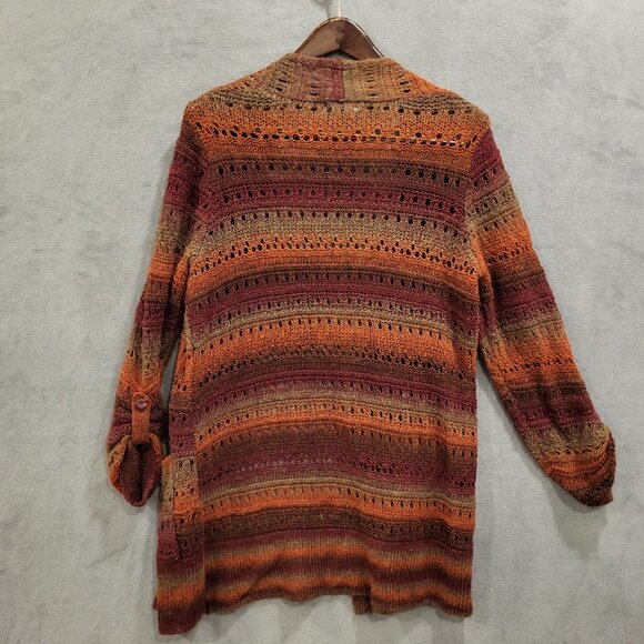 Relativity Womens Open Knit Cardigan Roll Tab Sleeve Cozy Tunic Stretch Size XL‎ - Picture 2 of 5